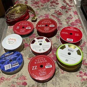 Wired Ribbon Red, White, Gree  & Gold